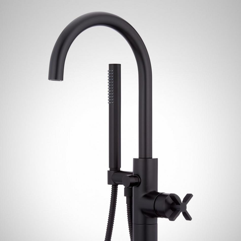 Vassor Freestanding Tub Faucet with Hand Shower and Rough-In Valve with Stops - Matte Black, , large image number 1