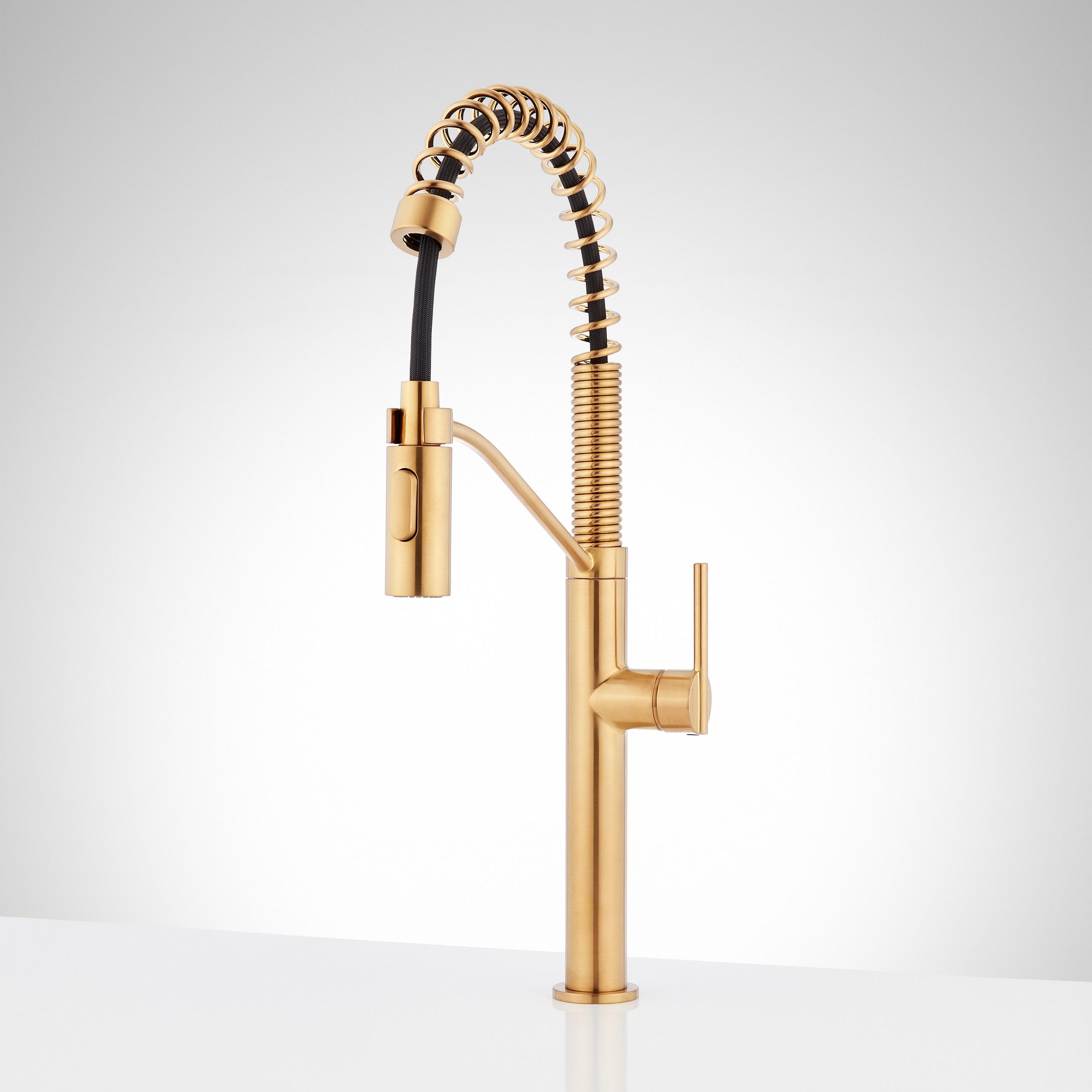 Black And Gold Kitchen Faucet - Single Lever Pull Down Sprayer, Brushed Brass Finish, Ceramic Valve, Deck Mount For Modern Kitchen Sink