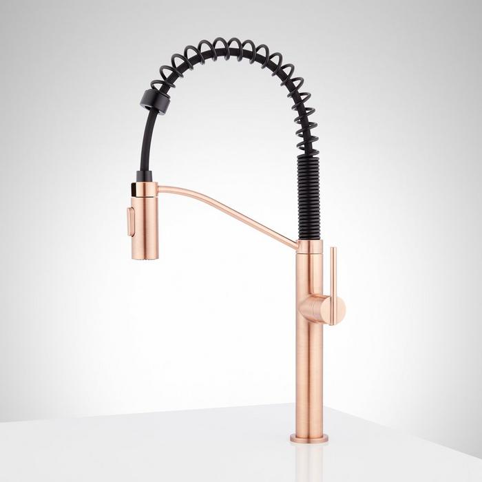 Eiler Single-Hole Kitchen Faucet with Pull-Down Spring Spout - Satin Copper