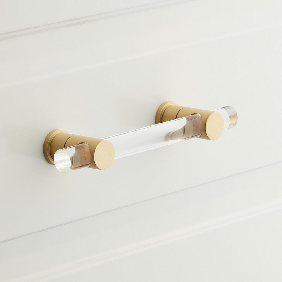 5-1/16" Clanora Acrylic Cabinet Pull - Clear/Satin Brass, , large image number 0
