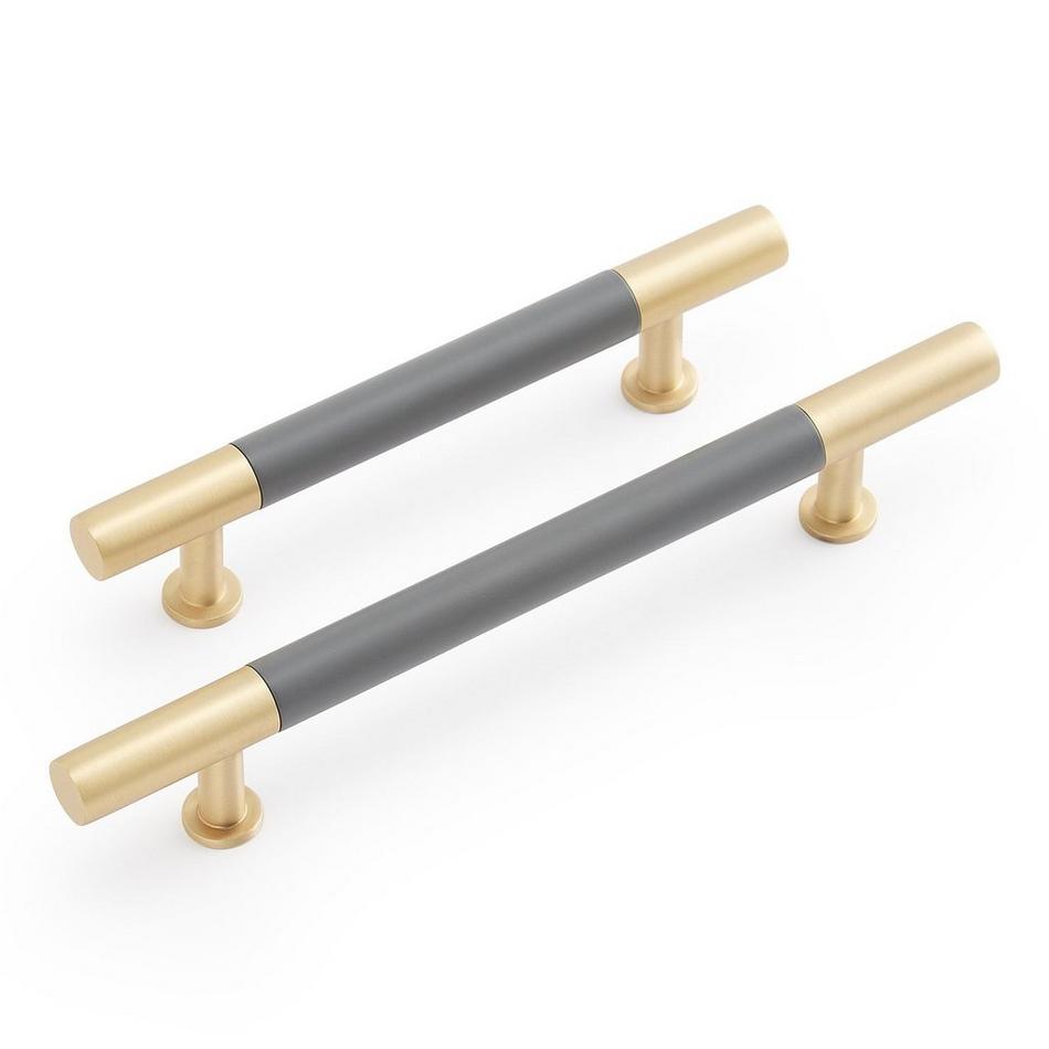 3-3/4" Simbury Enamel & Brass Cabinet Pull - Foggy Haze & Satin Brass, , large image number 1