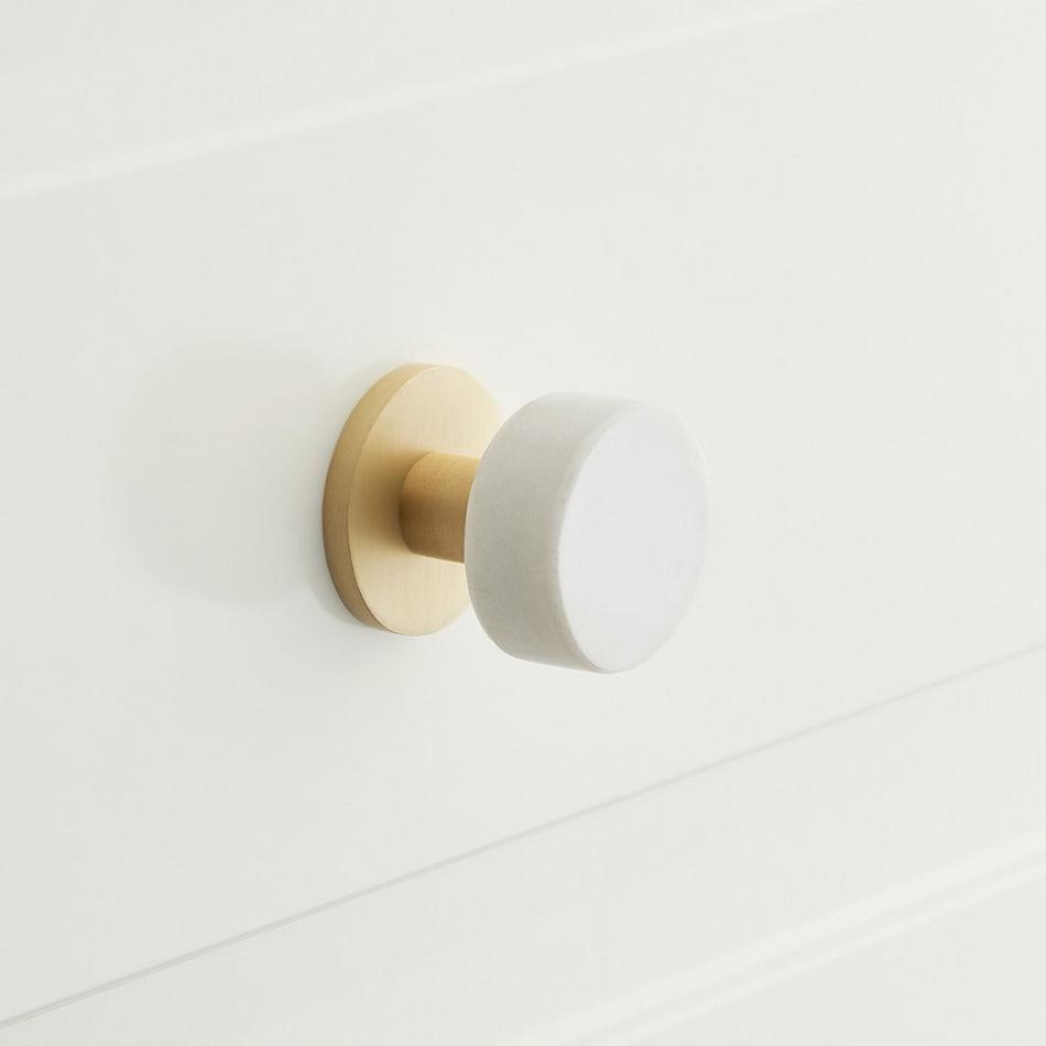 1-1/4" Jarek Circle Cabinet Knob - White Marble/Satin Brass, , large image number 0