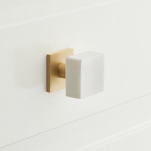 Jarek Square Cabinet Knob in White Marbleand Satin Brass