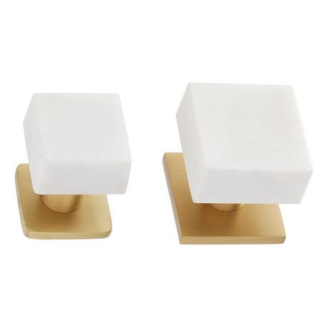 Jarek Square Cabinet Knob - White Marble/Satin Brass