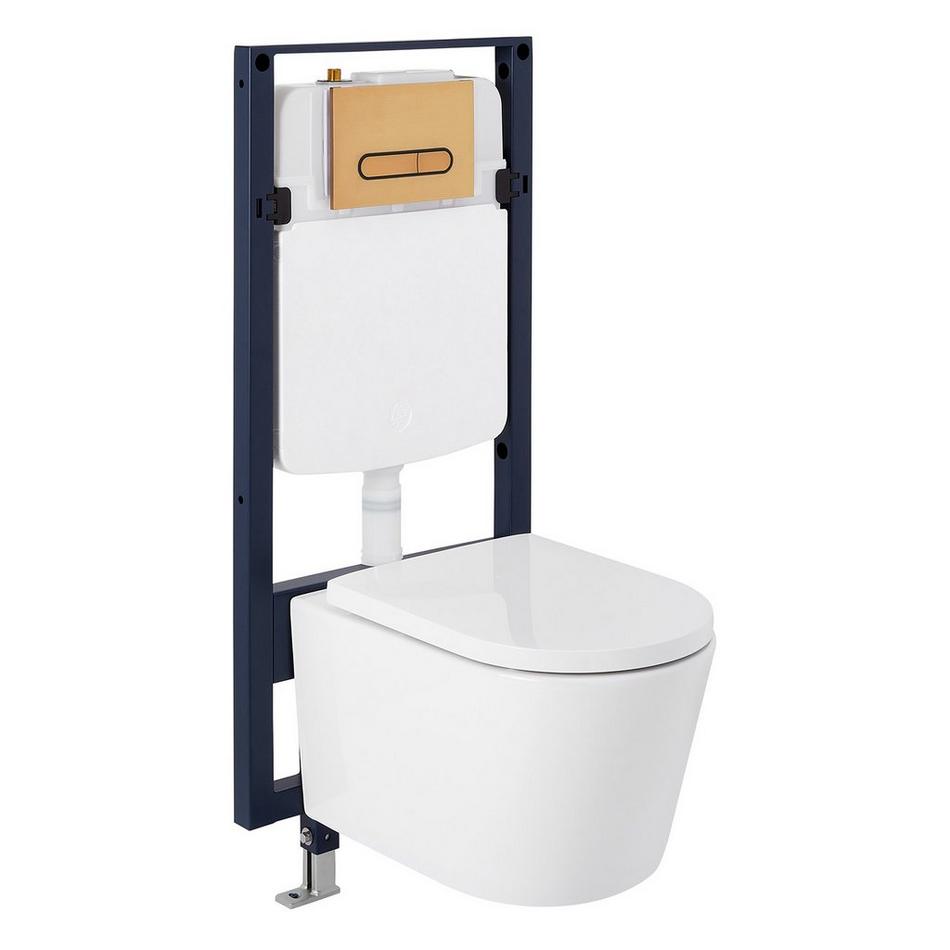 Arnelle Dual-Flush Wall-Mount Elongated Toilet with In-Wall Carrier - Brushed Gold Hardware, , large image number 3