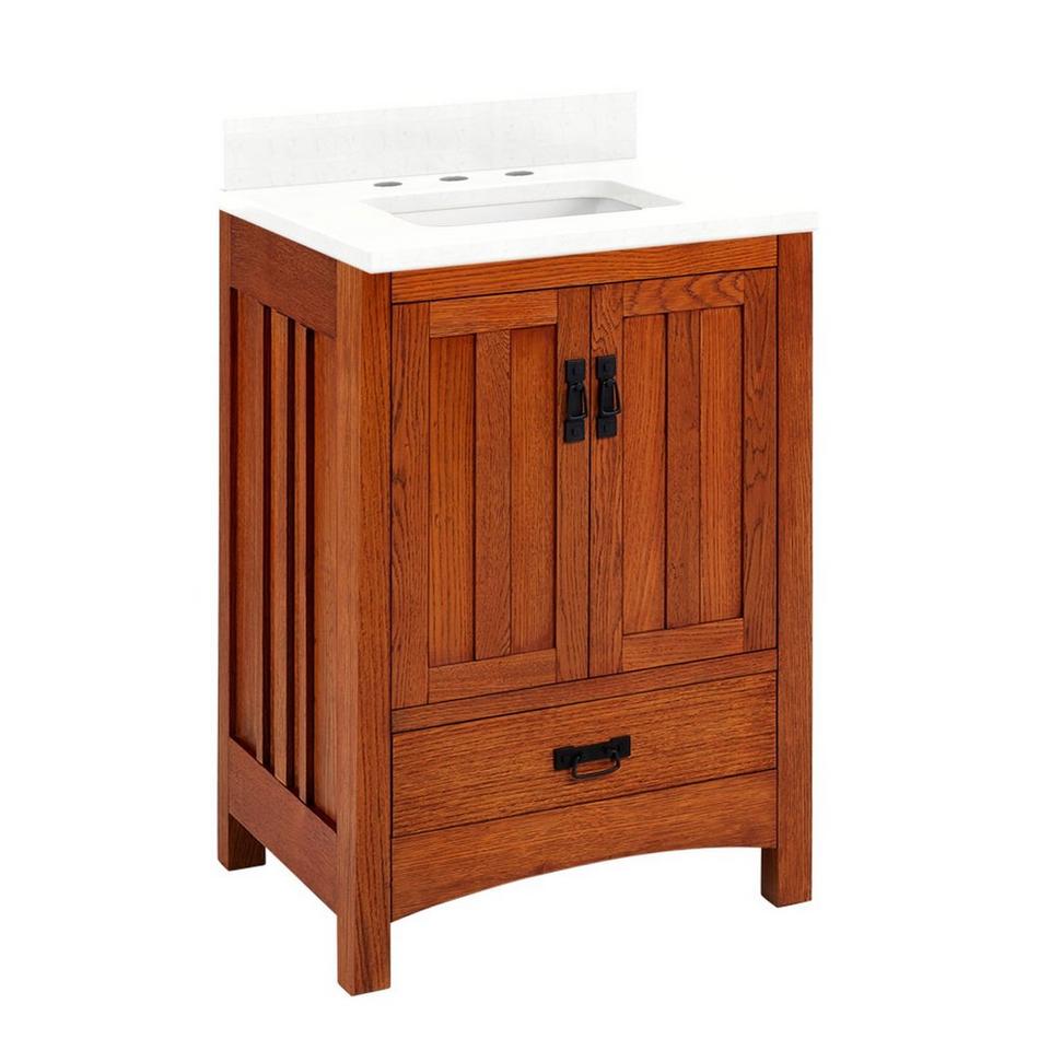 24" Maybeck Vanity - Tinted Oak with Rectangular Undermount Sink - Feathered White Quartz Widespread, , large image number 0