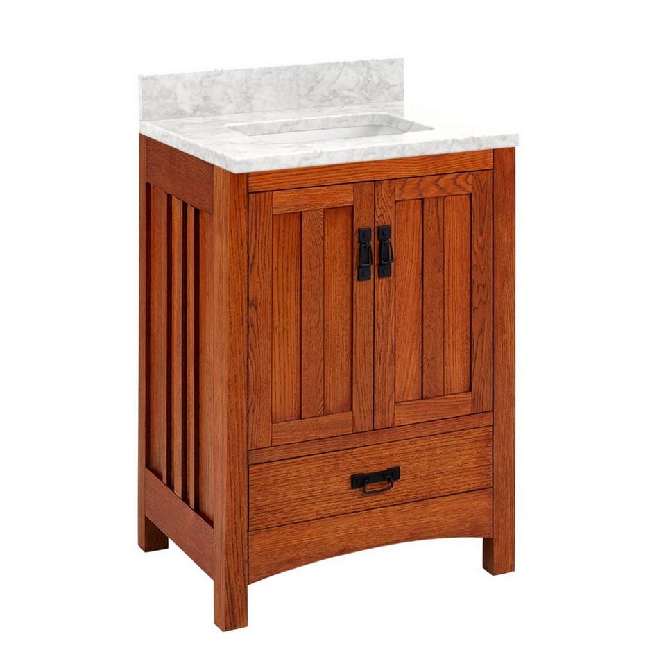 24" Maybeck Vanity - Tinted Oak with Rectangular Undermount Sink - Carrara Marble No Faucet Holes, , large image number 0
