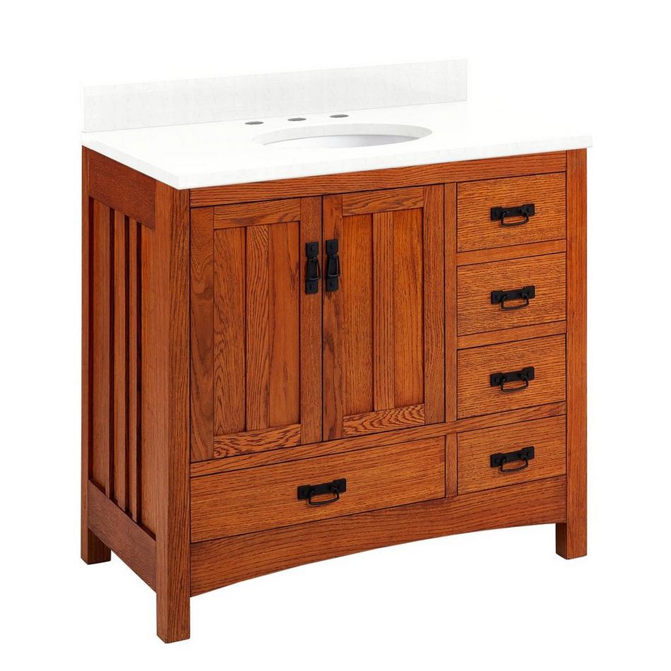 36" Maybeck Vanity - Tinted Oak with Undermount Sink - Feathered White Quartz Widespread, , large image number 0