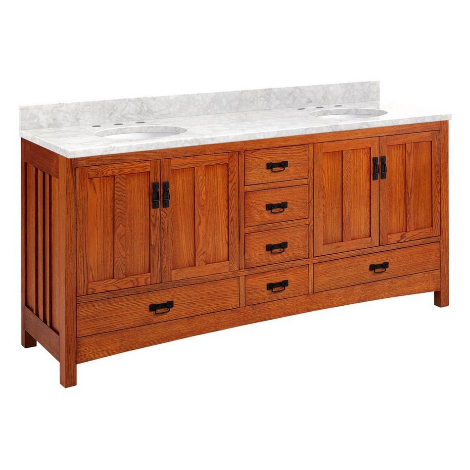 72" Maybeck Double Vanity - Tinted Oak with Undermount Sinks - Carrara Marble Widespread, , large image number 1