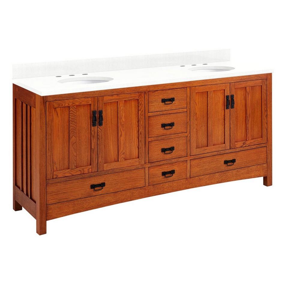72" Maybeck Double Vanity - Tinted Oak with Undermount Sinks - Feathered White Quartz Widespread, , large image number 0