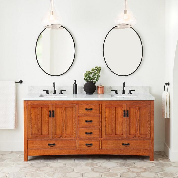 72" Maybeck Double Vanity With Rectangular Undermount sinks in Tinted Oak