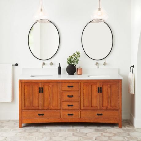 72" Maybeck Double Vanity With Rectangular Undermount sinks - Tinted Oak