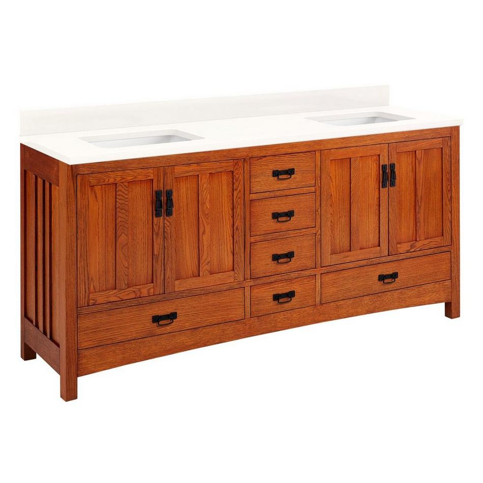 72" Maybeck Dbl Vanity - Tinted Oak with Rect Undermount Sinks - Arctic White Quartz No Faucet Holes, , large image number 1