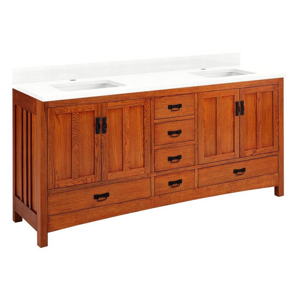 72" Maybeck Dbl Vanity - Tinted Oak with Rect Undermount Sinks - Feathered White Quartz Single Hole, , large image number 0