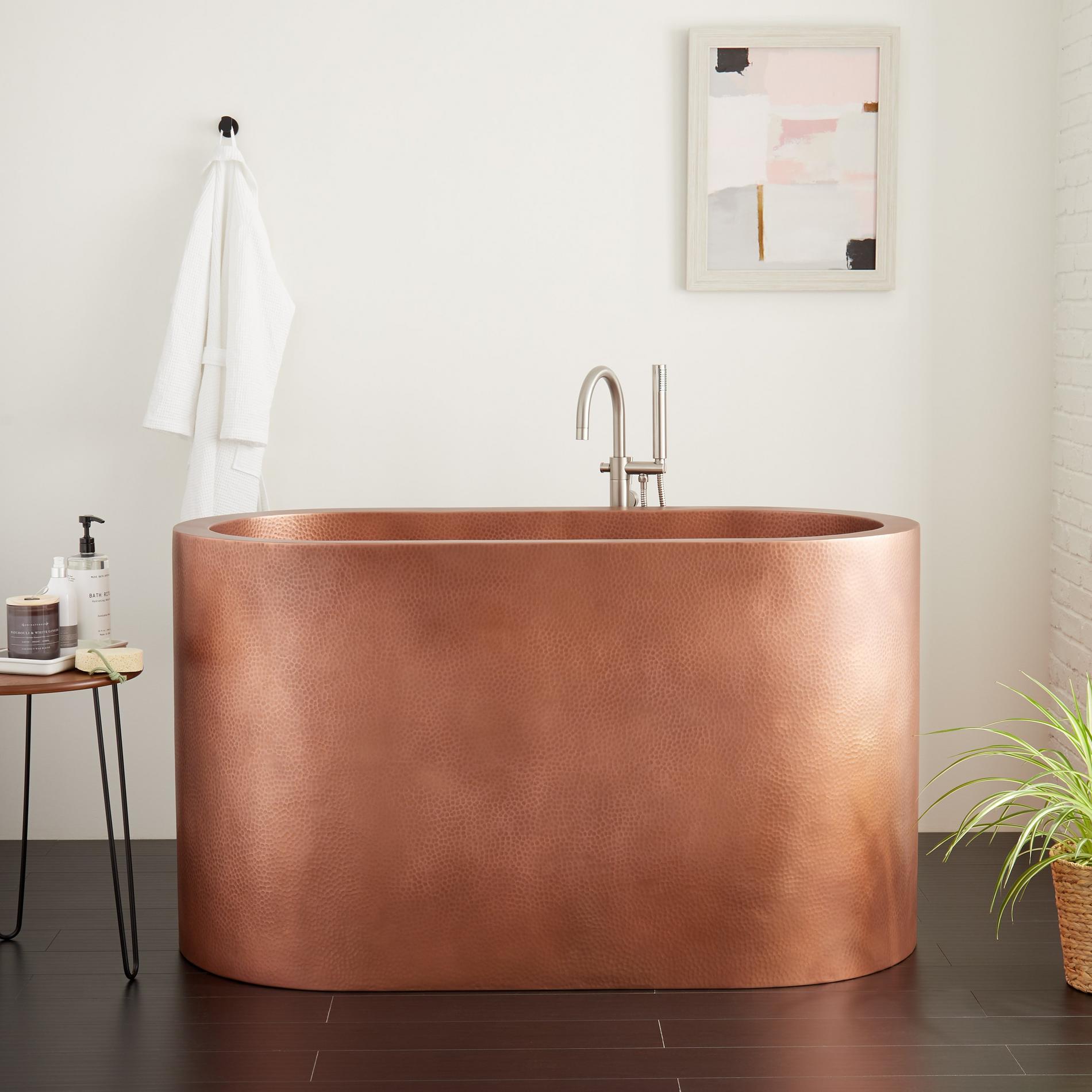 60" Raksha DoubleWall Hammered Copper Soaking Tub Signature Hardware