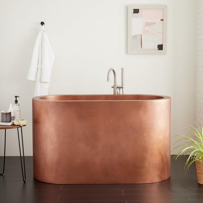 60" Raksha Double-Wall Hammered Copper Soaking Tub with Foam Insulation