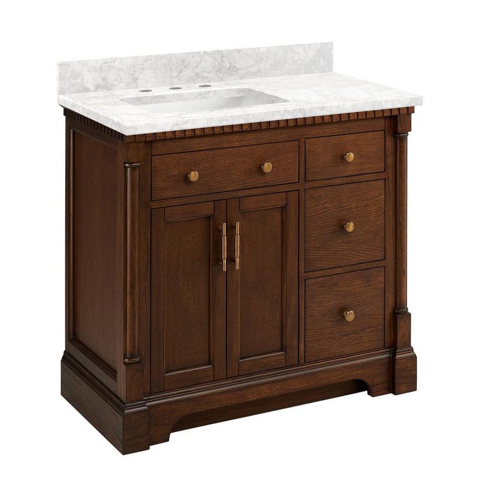 36" Claudia Vanity - Antique Coffee with Left Offset Rect Undermount Sink-Carrara Marble Widespread, , large image number 1