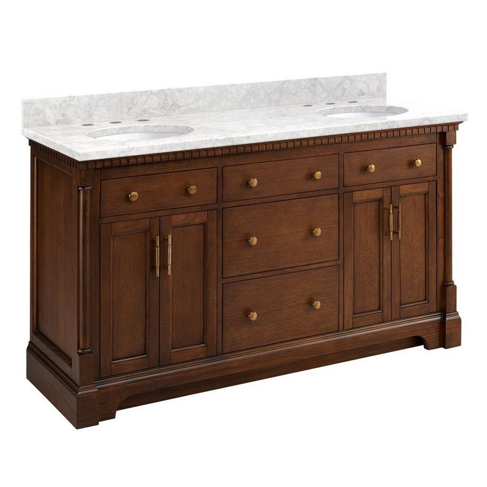 60" Claudia Double Vanity - Antique Coffee with Undermount Sinks - Carrara Marble Widespread, , large image number 1