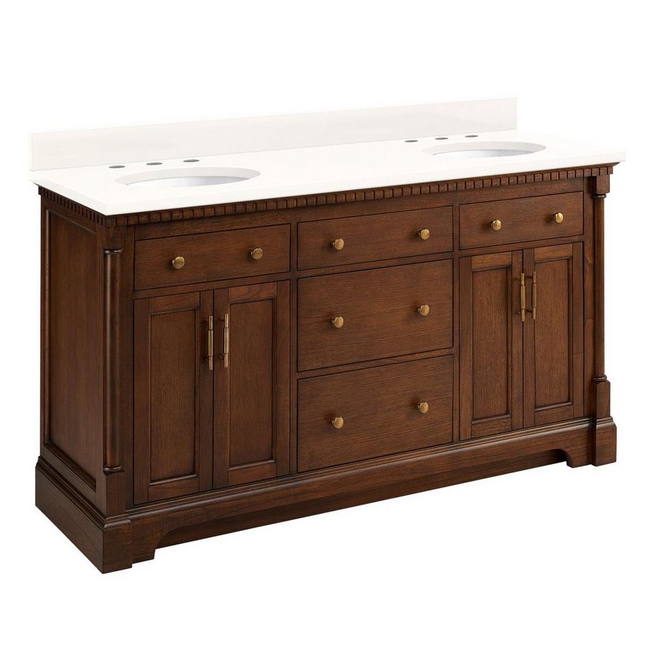 60" Claudia Double Vanity - Antique Coffee with Undermount Sinks - Arctic White Quartz Widespread, , large image number 0