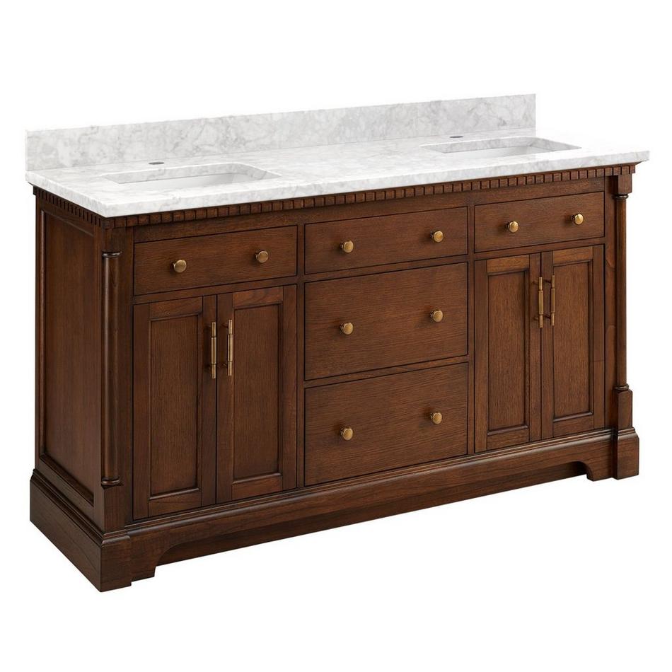 60" Claudia Double Vanity - Antique Coffee with Rect Undermount Sinks - Carrara Marble Single Hole, , large image number 1