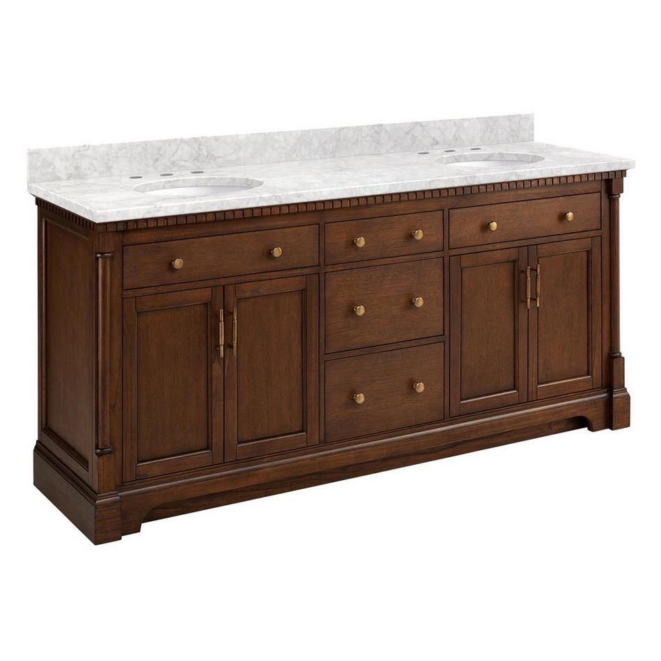 72" Claudia Double Vanity - Antique Coffee with Undermount Sinks - Carrara Marble Widespread, , large image number 1