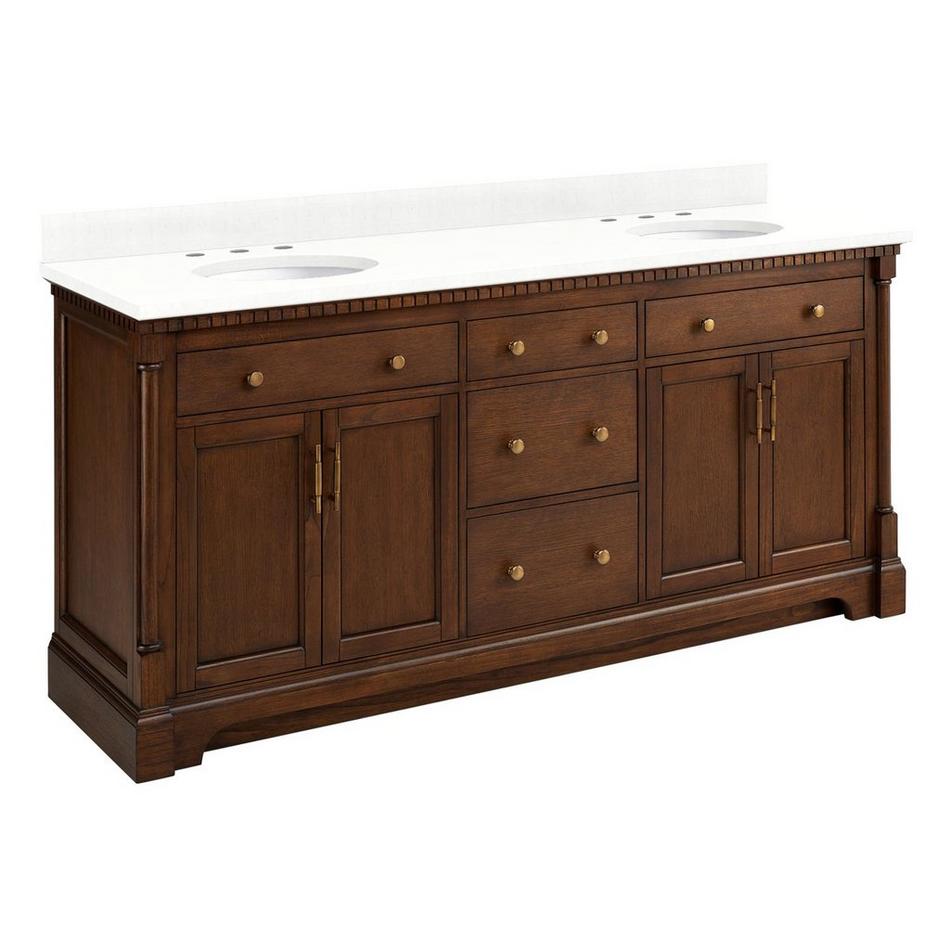 72" Claudia Double Vanity - Antique Coffee with Undermount Sinks - Feathered White Quartz Widespread, , large image number 0