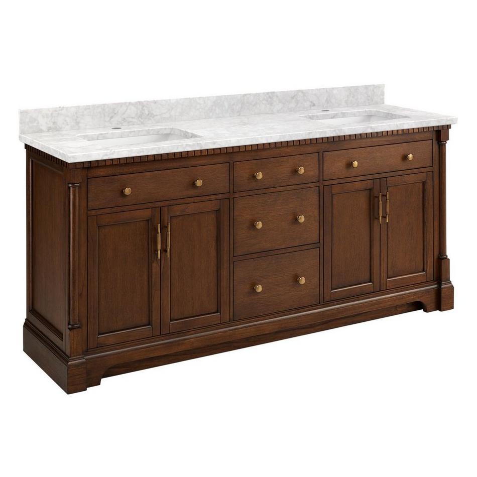 72" Claudia Double Vanity - Antique Coffee with Rect Undermount Sinks - Carrara Marble Single Hole, , large image number 1