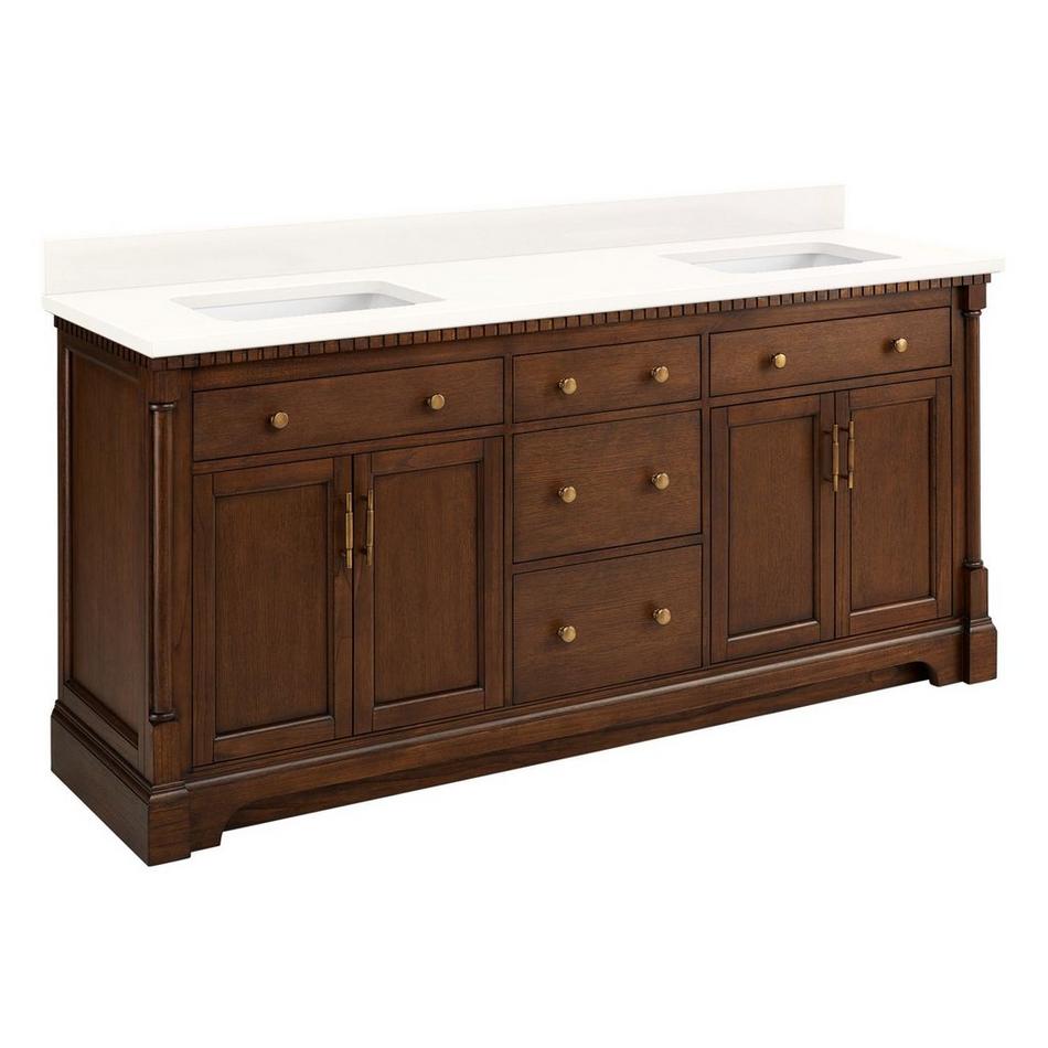 72" Claudia Dbl Vanity-Antique Coffee with Rect Undermount Sinks-Arctic White Quartz No Faucet Holes, , large image number 1