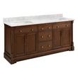 72" Claudia Double Vanity - Antique Coffee with Rect Undermount Sinks-Carrara Marble No Faucet Holes, , large image number 0