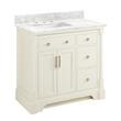36" Claudia Vanity - White with Left Offset Rectangular Undermount Sink - Carrara Marble Widespread, , large image number 1