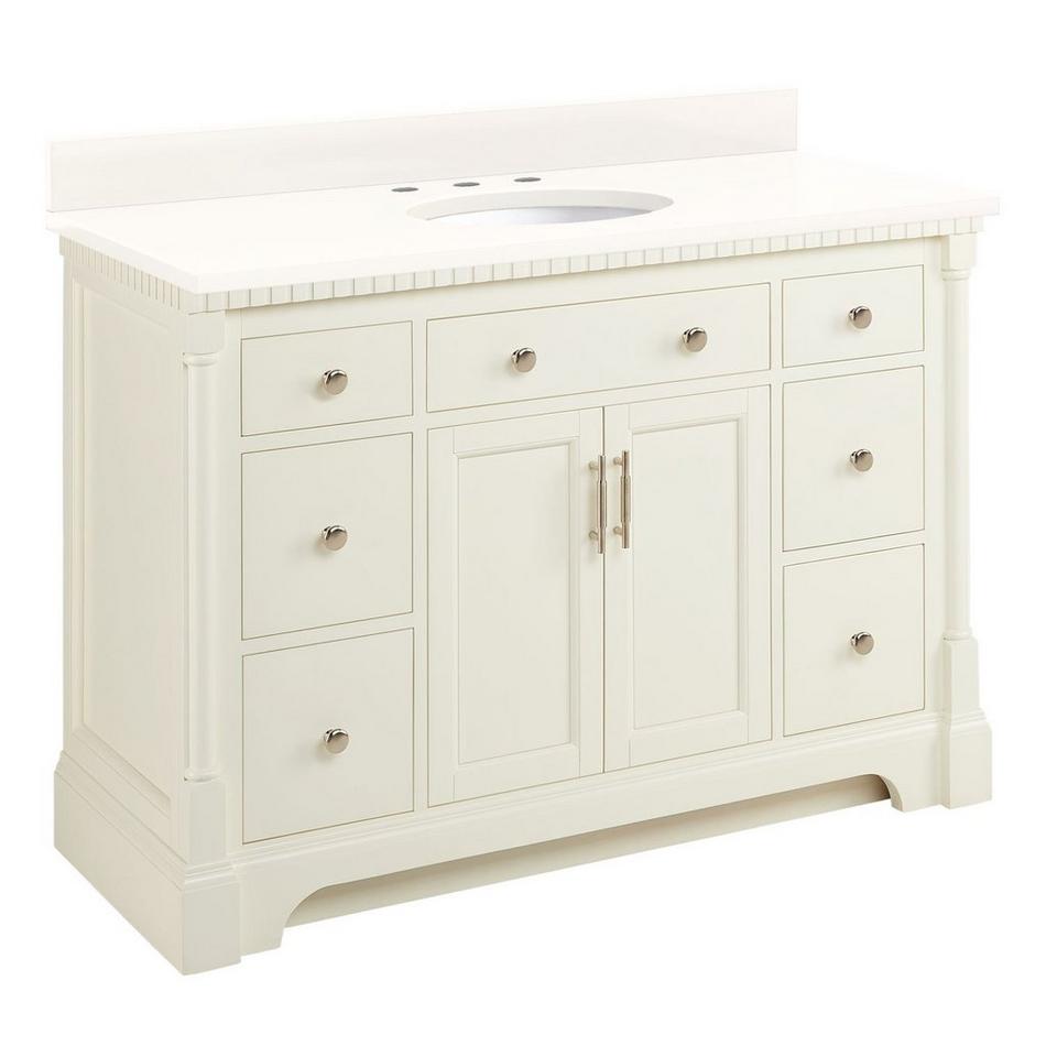 48" Claudia Vanity - White with Undermount Sink - Arctic White Quartz Widespread, , large image number 0