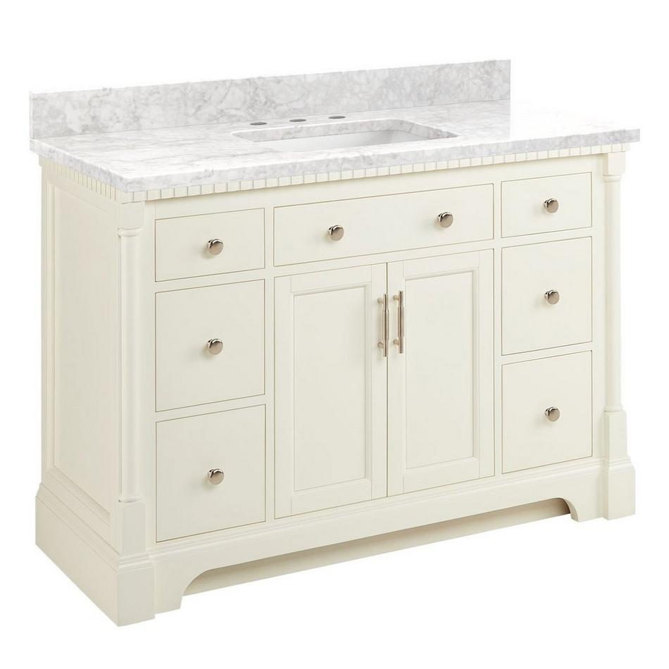 48" Claudia Vanity - White with Rectangular Undermount Sink - Carrara Marble Widespread, , large image number 1