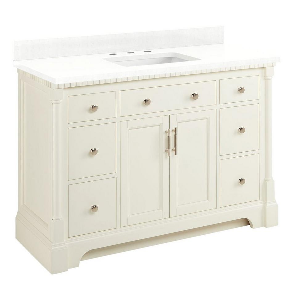 48" Claudia Vanity - White with Rectangular Undermount Sink - Feathered White Quartz Widespread, , large image number 0