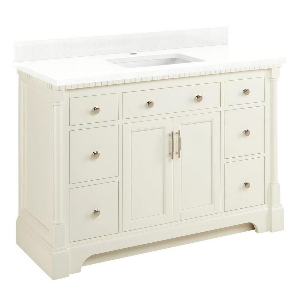 48" Claudia Vanity - White with Rectangular Undermount Sink - Feathered White Quartz Single Hole, , large image number 0