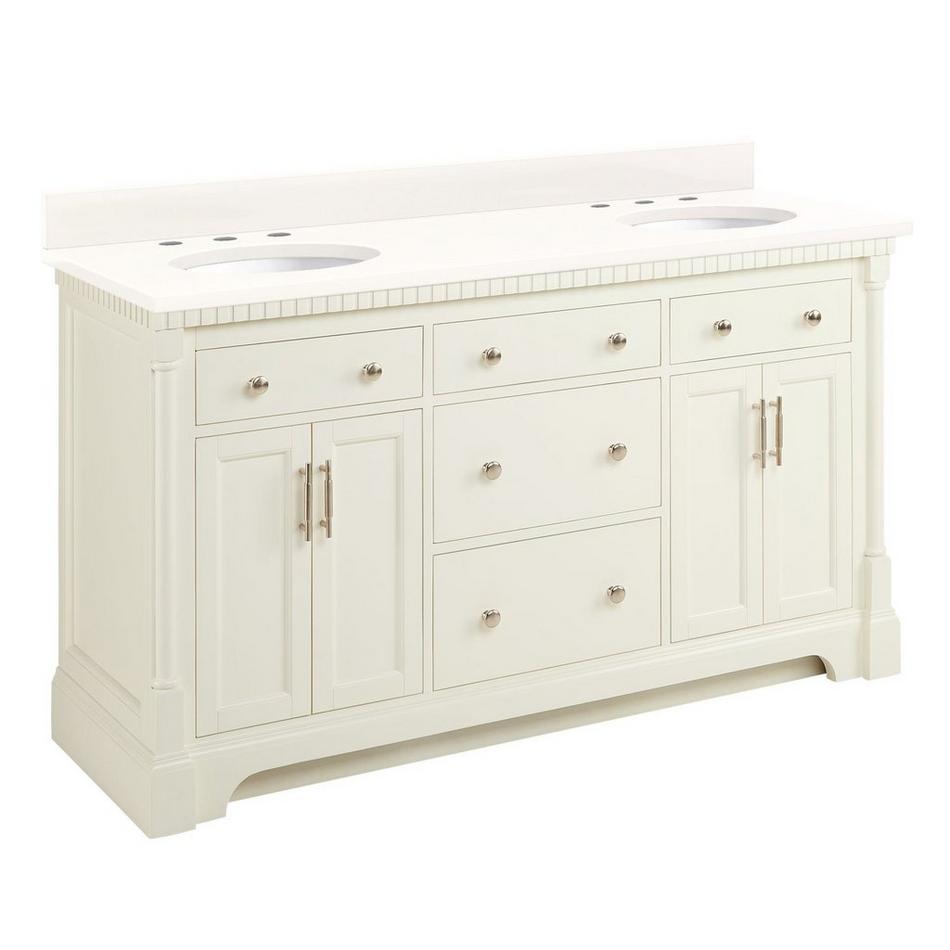 60" Claudia Double Vanity - White with Undermount Sinks - Arctic White Quartz Widespread, , large image number 0