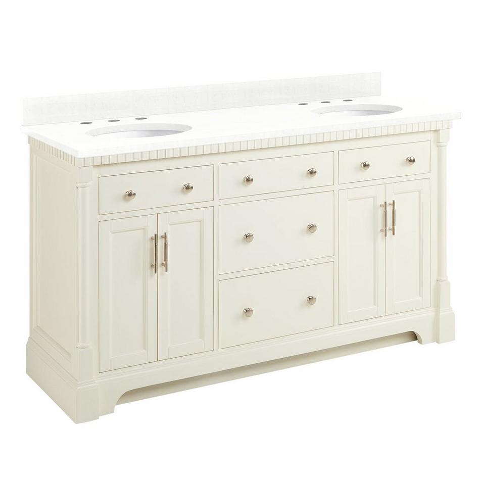 60" Claudia Double Vanity - White with Undermount Sinks - Feathered White Quartz Widespread, , large image number 0