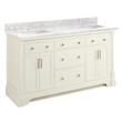 60" Claudia Double Vanity - White with Rectangular Undermount Sinks - Carrara Marble Single Hole, , large image number 1