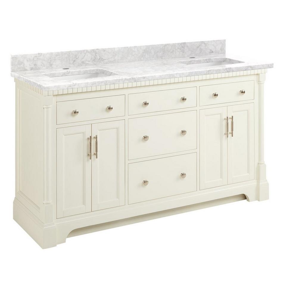 60" Claudia Double Vanity - White with Rectangular Undermount Sinks - Carrara Marble Single Hole, , large image number 1