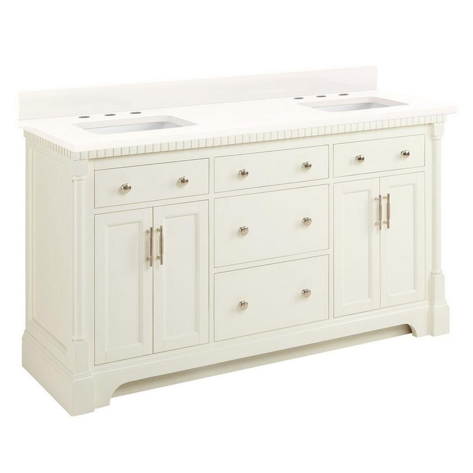 60" Claudia Double Vanity - White with Rectangular Undermount Sinks - Arctic White Quartz Widespread, , large image number 0