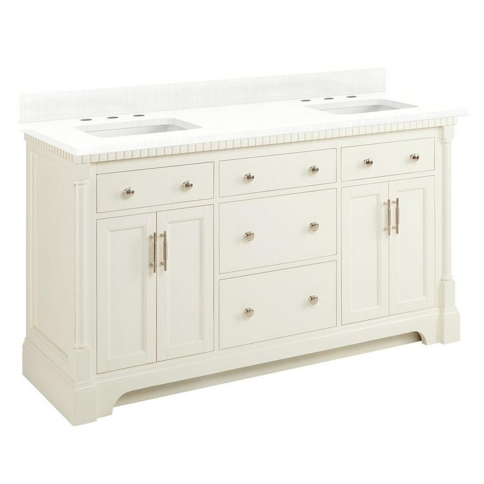 60" Claudia Double Vanity - White with Rect Undermount Sinks - Feathered White Quartz Widespread, , large image number 0