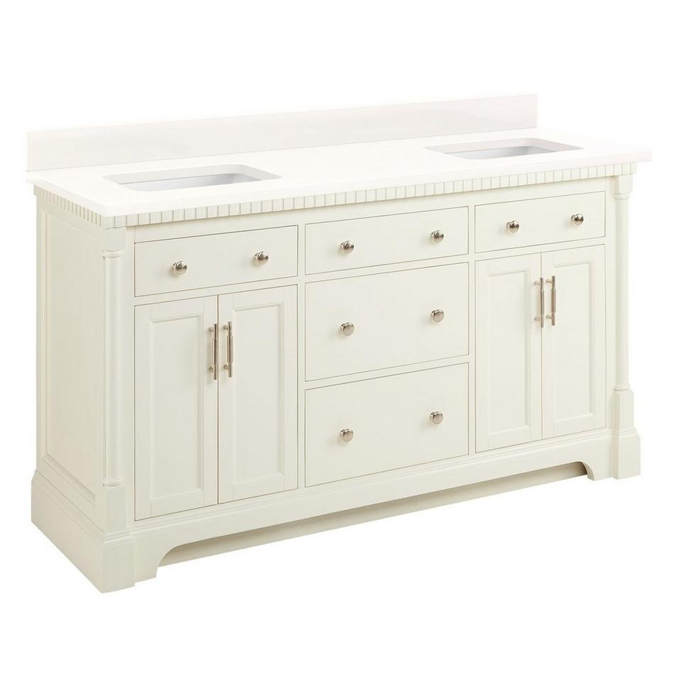 60" Claudia Double Vanity - White with Rect Undermount Sinks - Arctic White Quartz No Faucet Holes, , large image number 1