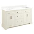 60" Claudia Double Vanity - White with Rect Undermount Sinks - Feathered White Quartz Single Hole, , large image number 0