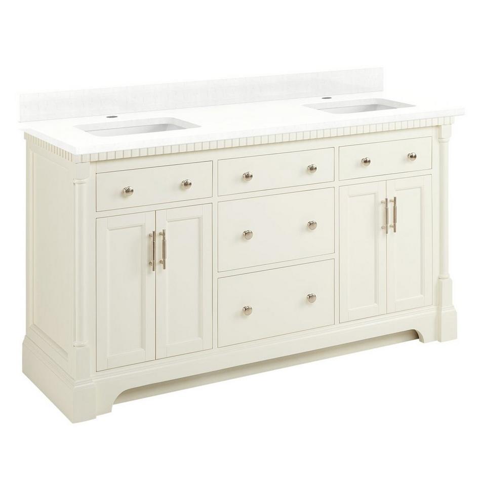 60" Claudia Double Vanity - White with Rect Undermount Sinks - Feathered White Quartz Single Hole, , large image number 0