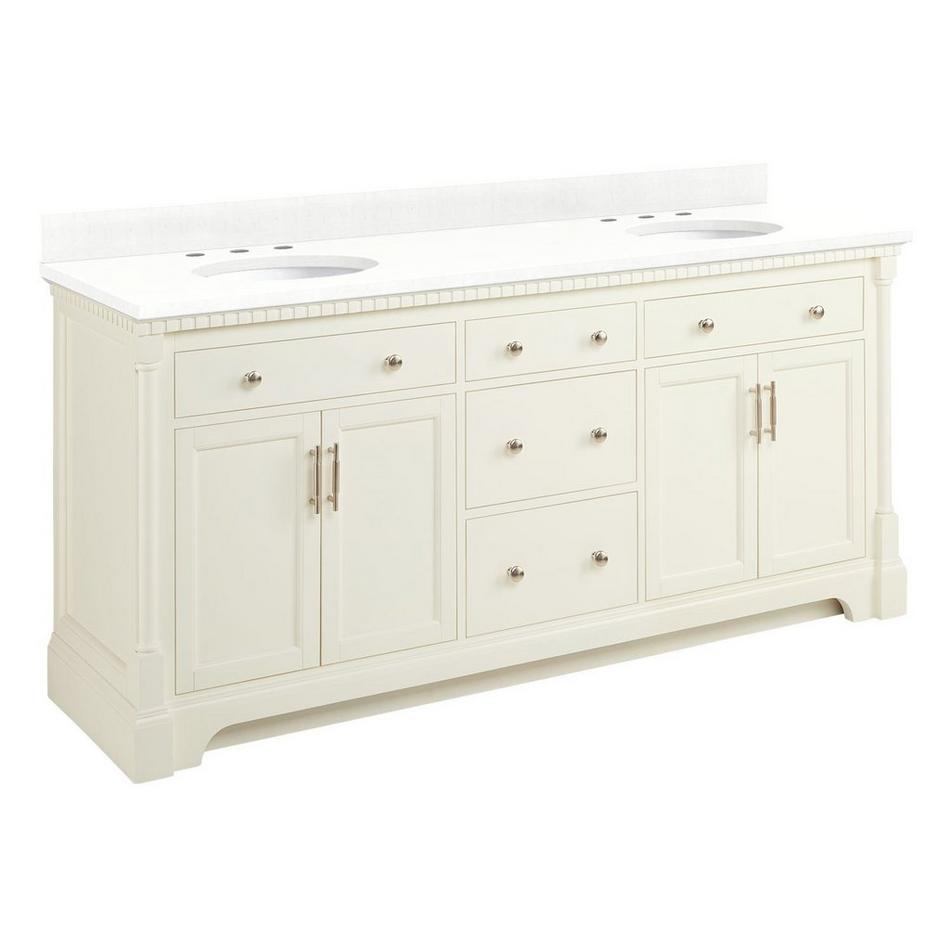 72" Claudia Double Vanity - White with Undermount Sinks - Feathered White Quartz Widespread, , large image number 0