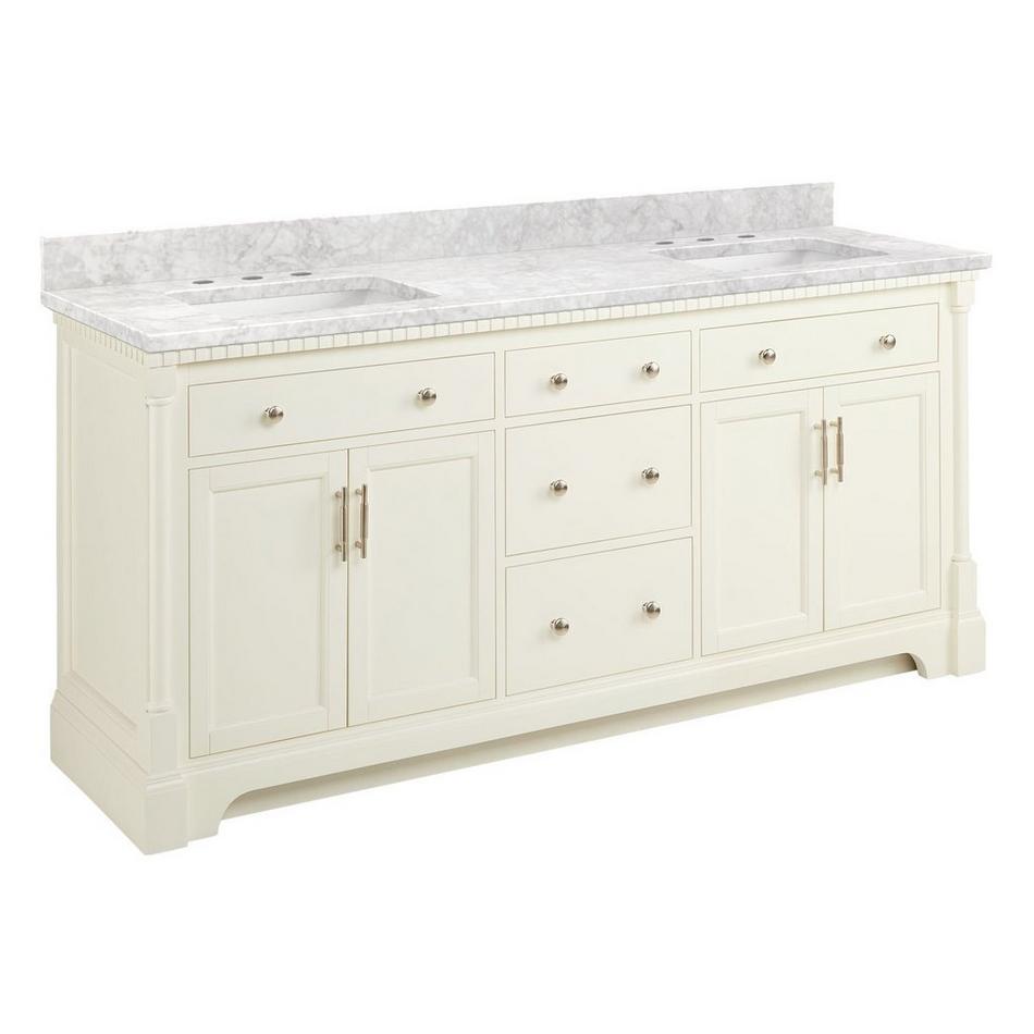 72" Claudia Double Vanity - White with Rectangular Undermount Sinks - Carrara Marble Widespread, , large image number 1