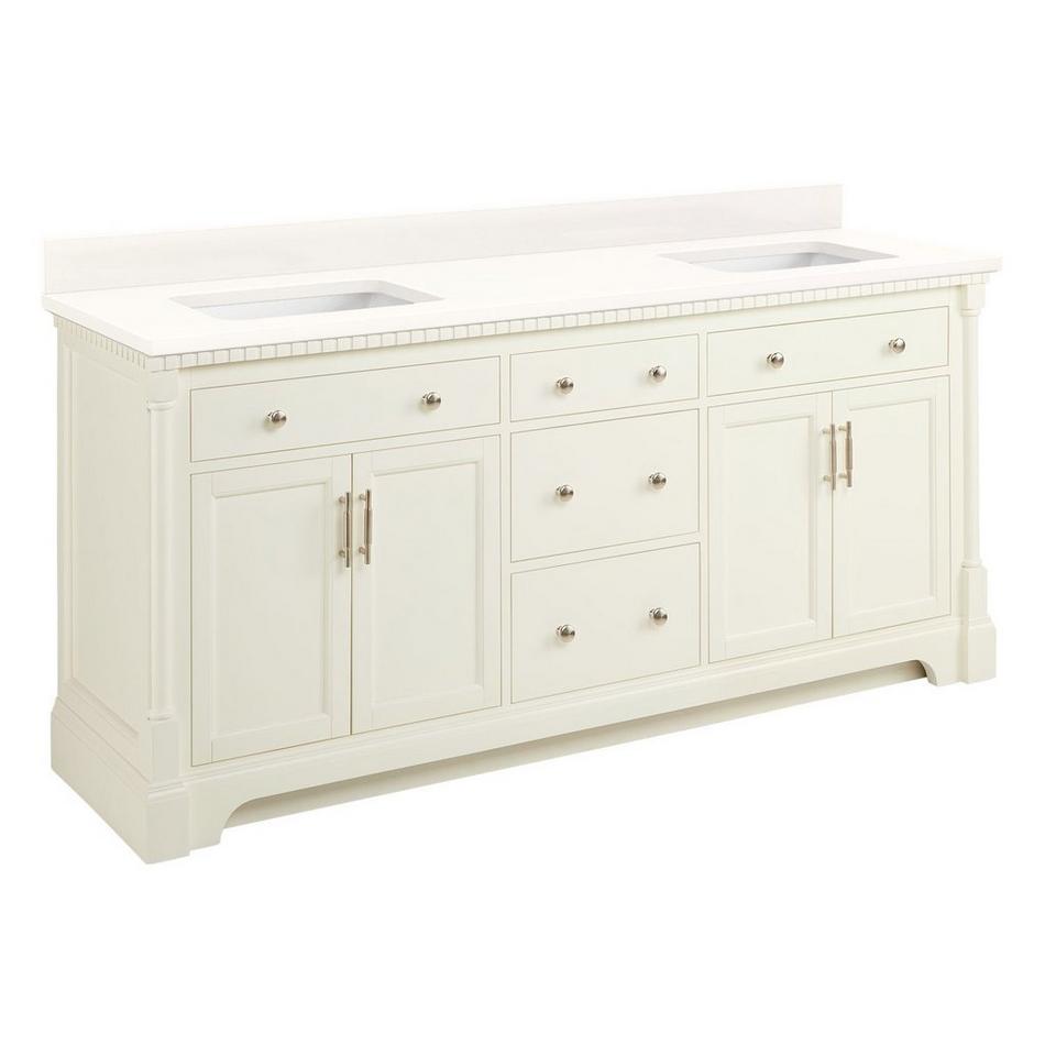 72" Claudia Double Vanity - White with Rect Undermount Sinks - Arctic White Quartz No Faucet Holes, , large image number 1