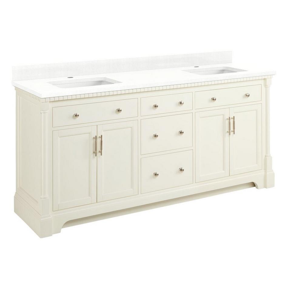 72" Claudia Double Vanity - White with Rect Undermount Sinks - Feathered White Quartz Single Hole, , large image number 0