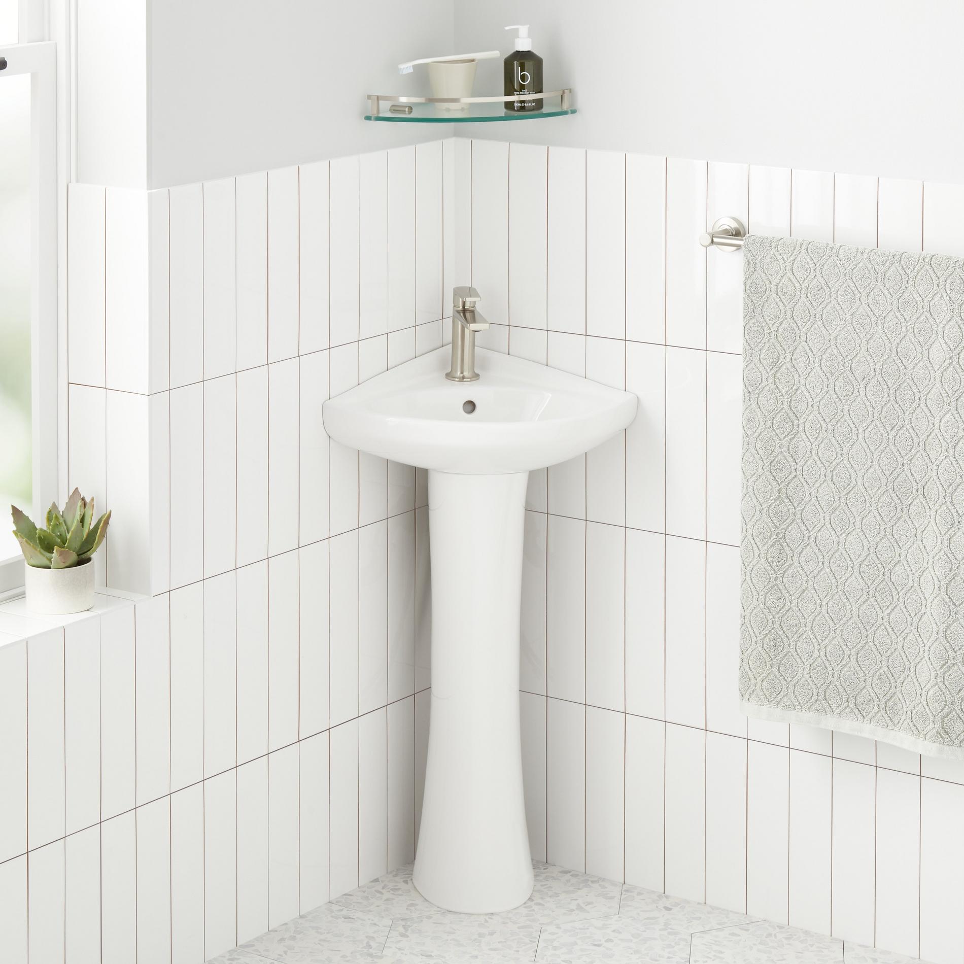 Point Roberts Porcelain Corner Pedestal Sink | Signature Hardware