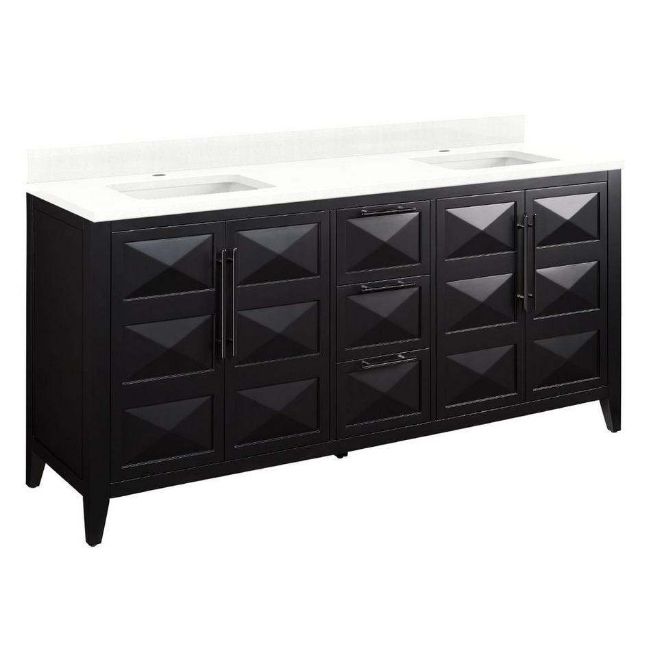 72" Holmesdale Vanity with Rectangular Undermount Sinks - Black - Feathered White Quartz Single Hole, , large image number 0