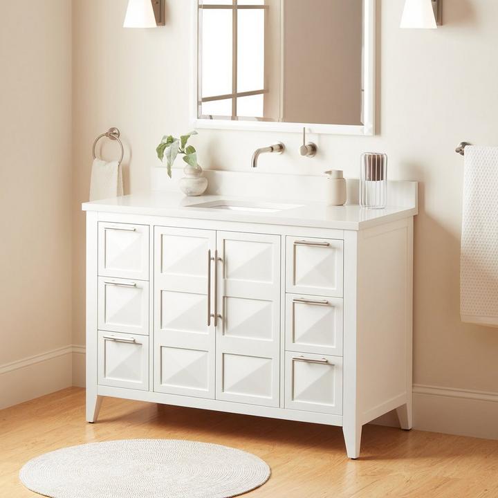 48" Holmesdale Vanity with Undermount Sink - Bright White, Artic White Quartz vanity top